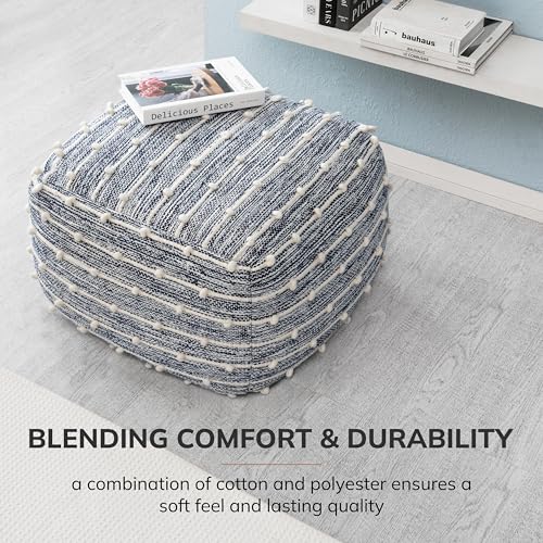 Anji Mountain 100% Handmade & Handcrafted Comfortable Home Décor Pouf Ottoman Footrest for Living Room, Bedroom, Nursery, Kidsroom, Patio Furniture - (22" x 22" x 16"- Ivory,Blue) - Image 6