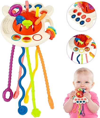 Weinsamkeit Giochi Montessori per Bambini 1 2 Anno, Multiattivita Sensoriali Silicone Giocattoli per Bambino Neonato, Tirare Le Corde Educativi Pop Fidget Gioco Compleanno Regalo per Bambini