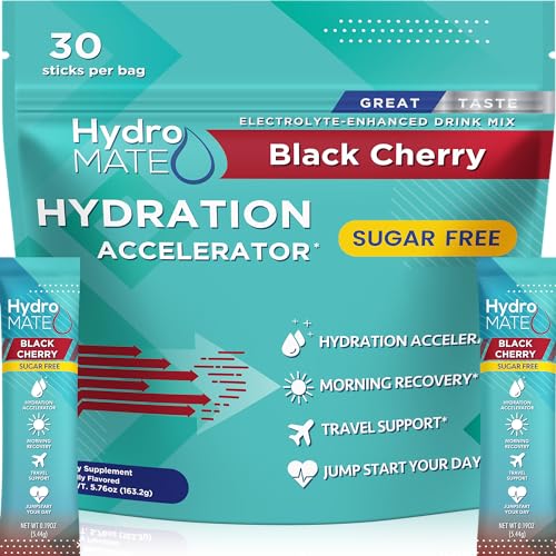 Image of Electrolyte Powder Sugar-Free Hydration Packets Black Cherry HydroMATE 30 Sticks