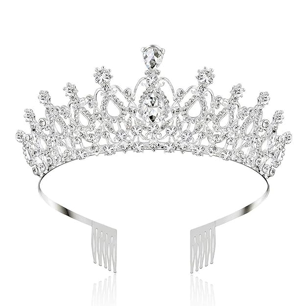 Image of Crystal Tiara Crown for Women, Silver Rhinestone Headband with Comb, Queen Princess Wedding Bridal Birthday Hair Accessory
