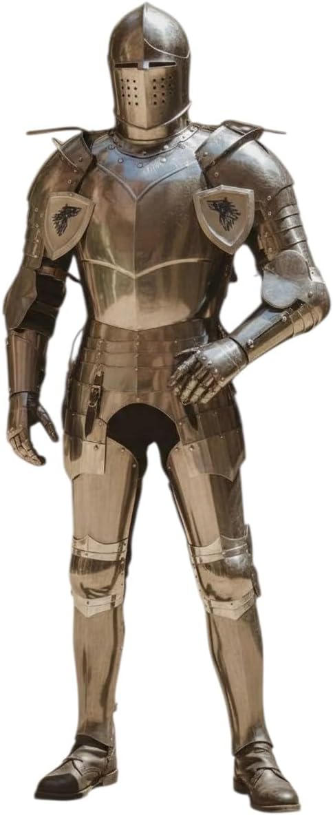 Medieval Knight Gothic Full Suit of Armor Wearable Armor Costume for Reenactment, LARP, SCA-Fully Combat Wearable & Display Purpose Suit of Armor Silver