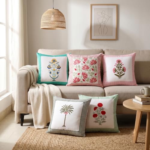 Image of Ravaiyaa - Attitude is everything Cotton Hand Block Printed Soft Cushion Cover Pillow Case 16 inch Square Cushion Sham Set of 2 Piece