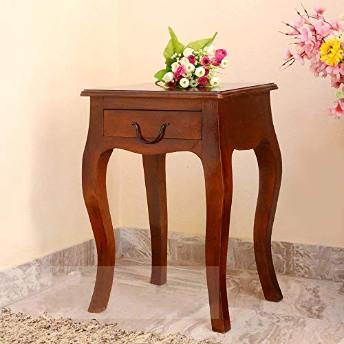 Image of Jangid Handicraft Solid Sheesham Wood End Table | Sofa Side Table for Living Room | Corner Table with Drawer Storage for Drawing Room | Rosewood, Brown Finish