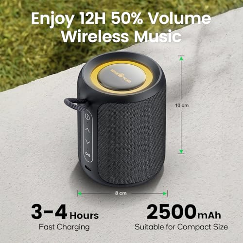 Image of Deeyaple Portable Bluetooth Speaker, IP67 Waterproof Mini Bluetooth Speaker Wireless V5.3 with Stereo Sound,All Day,TWS Pairing,LED Light,Gift for him /her (Matt Black)