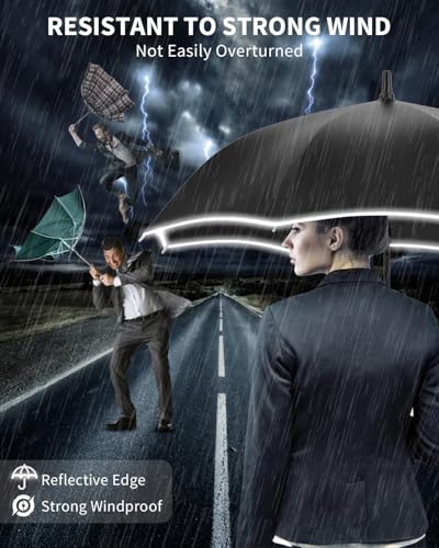 Image of ANYCHO Big Umbrella for Men, Large Umbrella with Reflective Stripe for Women and Family, Windproof, UV Protection Auto Open Golf Umbrella Big Size for 2-4 Men
