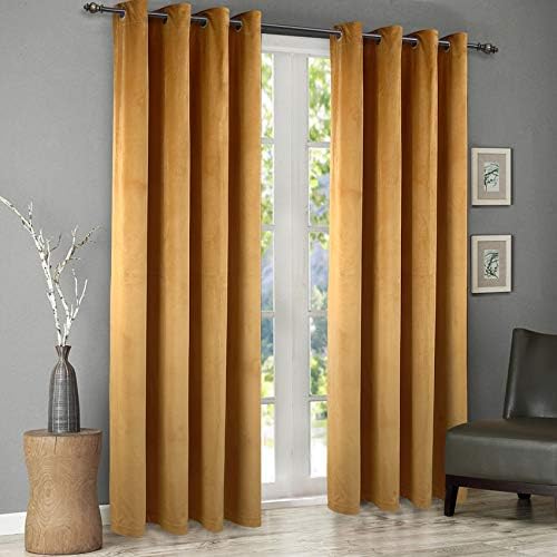 Singinglory Blue Velvet Curtains Pair 90x90 Drop, Thermal Insulated Heavy Eyelet 2 Panels with Tiebacks for Bedroom (Navy Blue, 90x90)