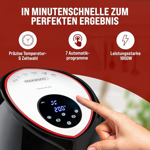 MONZANA 9in1 XXL Heißluftfritteuse LED Touch Display Timer Schwarz 6.5l – Ansicht 5