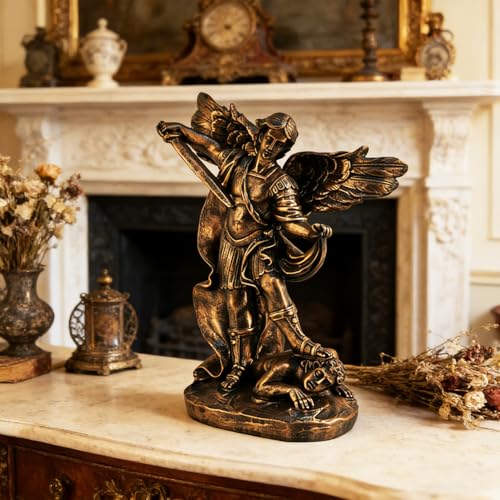 Estatua de San Miguel Arcángel de resina estilo bronce 5.3 pulgadas miniatura 5