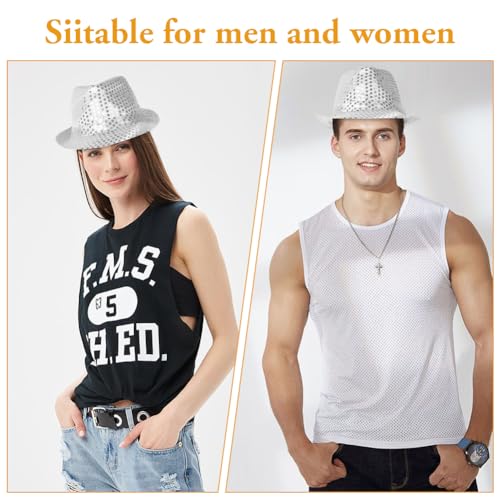 Aomig Paillettenhut Herren, Glitzer Partyhüte Kopfbedeckung, Erwachsene Unisex Narrenkappe für Disco Glitzer Kostümzubehör Kostüm Karneval Mottoparty(Silber)