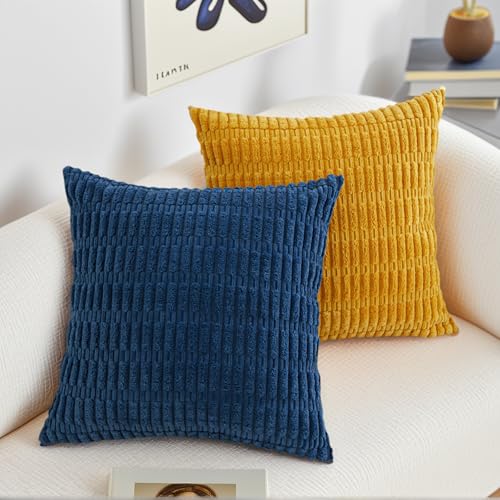 Fundas de cojín de pana azul oscuro Uxcell de 45x45 cm para el sofá de casa 6