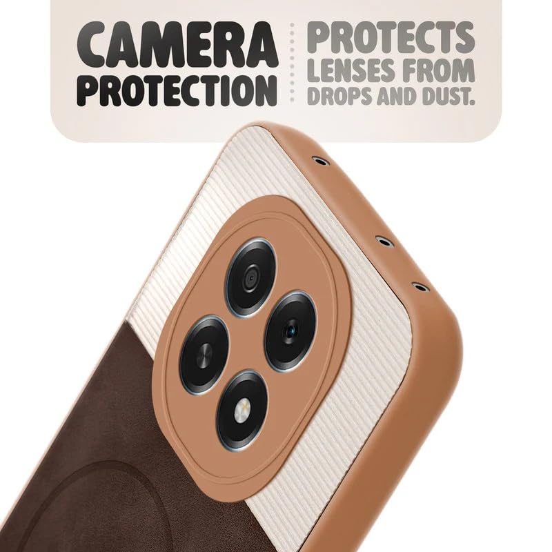 Image of Bintage case Macc-Safe Design Hard Light Weight Back Case | Soft Border Camera Protect | Dual PU Leather Finish Back Cover Compatible for Oppo F29 5G - White & Cherry Brown