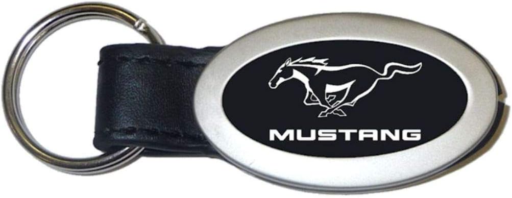 Ford Mustang Black Oval Leather Key Fob Authentic Logo Key Chain Key Ring Keychain Lanyard