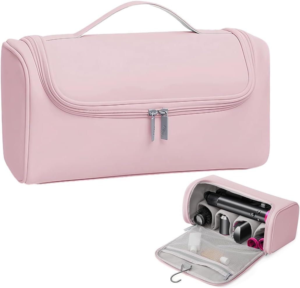 Travel Storage Bag for Dyson Air wrap Holder Hair Styler Organizer for Airwrap Attachments Portable Storage Bag with Hanging Hook, Pink (Bag Only)