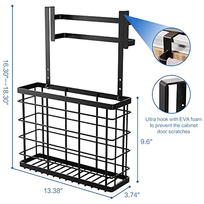 2p¦Áck Cabinet Door Organizer, with Double Towel Bars, Cutting Board Organizer with Towel Holder, Kitchen Cabinet Organier for Pantry, Baking Sheet, Plastic Wrap, Black