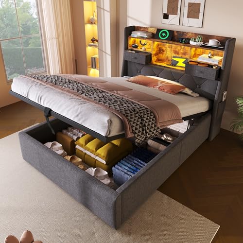 NNJN Letto imbottito con contenitore idraulico e testa a LED,