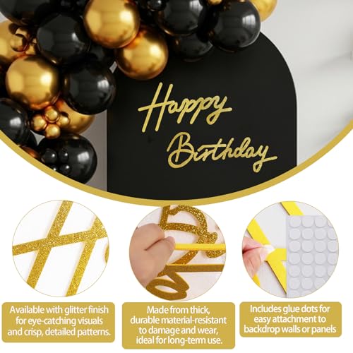 Image of TONIFUL Happy Birthday Sign for Backdrop - Glitter Gold Felt Banner - Includes Dot Glue - Perfect for Girl Boy Women Men Golden Birthday Party Backdrop,Wall Decr,Balloon Arch,Photo Background