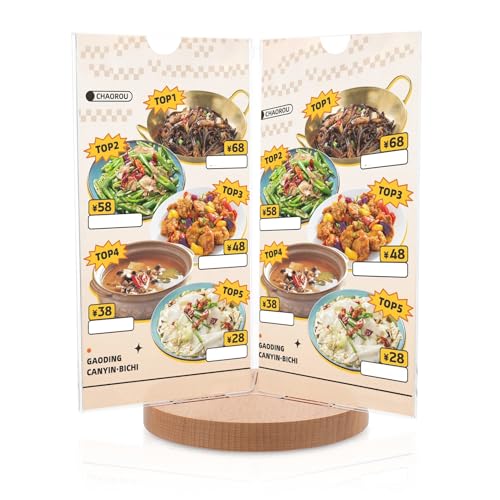 Présentoir menu rotatif plexiglas transparent et support bois de table - 6