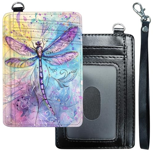 DHYYDSQZ Slim Minimalist Wallet for Men Women Small Credit Card Holder Wallet Front Pocket RFID Blocking Wallets Travel Thin Card Case with ID Window Card Organizer & Wristlet,Dragonfly Watercolour