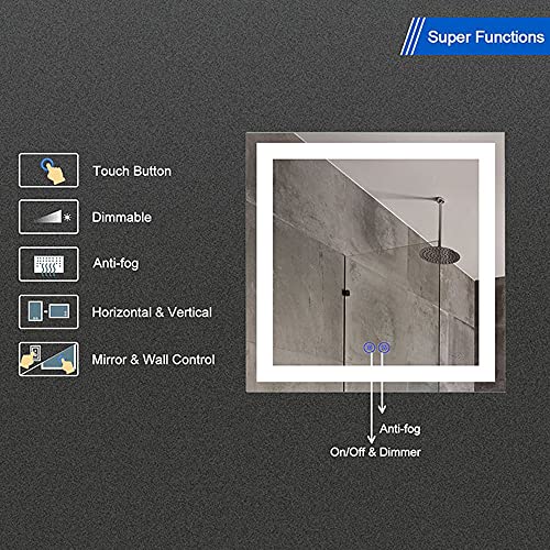 36“ Square Led Bathroom Mirror Dimmable Antifog Illuminated Lighted Vanity Wall Mounted Mirror With Touch Button (D212-3636) #TOP1