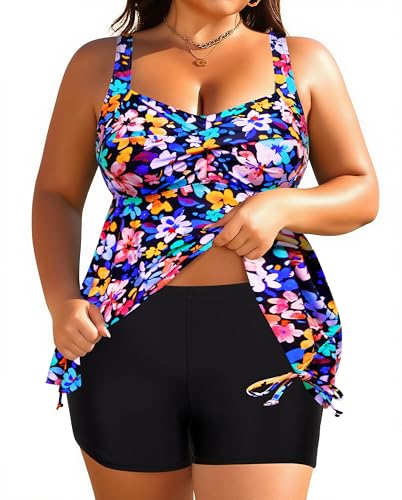 Image of Aqua Eve Women Plus Size Tankini Swimsuit Two Piece Flowy Swimdress Bathing Suits with Shorts