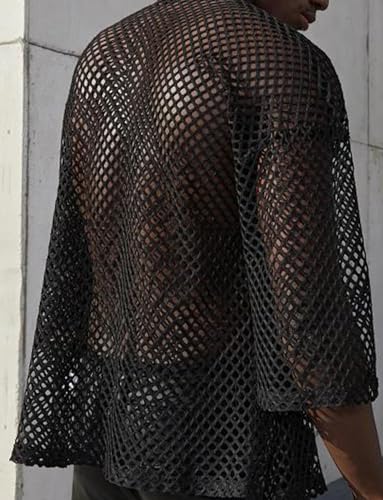Men’s Mesh Sheer Tee Top See Through Transparent Tops Novelty Muscle Party T-Shirts Fishnest Glitter Disco Shirt Blouse2