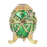 Design der Ostereier: Diese Schmuckschatulle hat ein Osterei-Design mit einem wunderschön detaillierten Motiv, das sie zart und elegant macht.