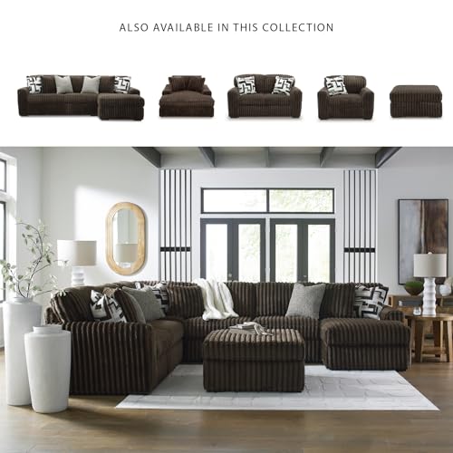 Image of Signature Design by Ashley Midnight-Madness 3-Piece Sectional with Chaise, Large L-Shaped Couch, Deep Seat Sectional, Brown Jumbo Corduroy Sofa, Reversible Cushions, Chocolate Brown, 190 inch W