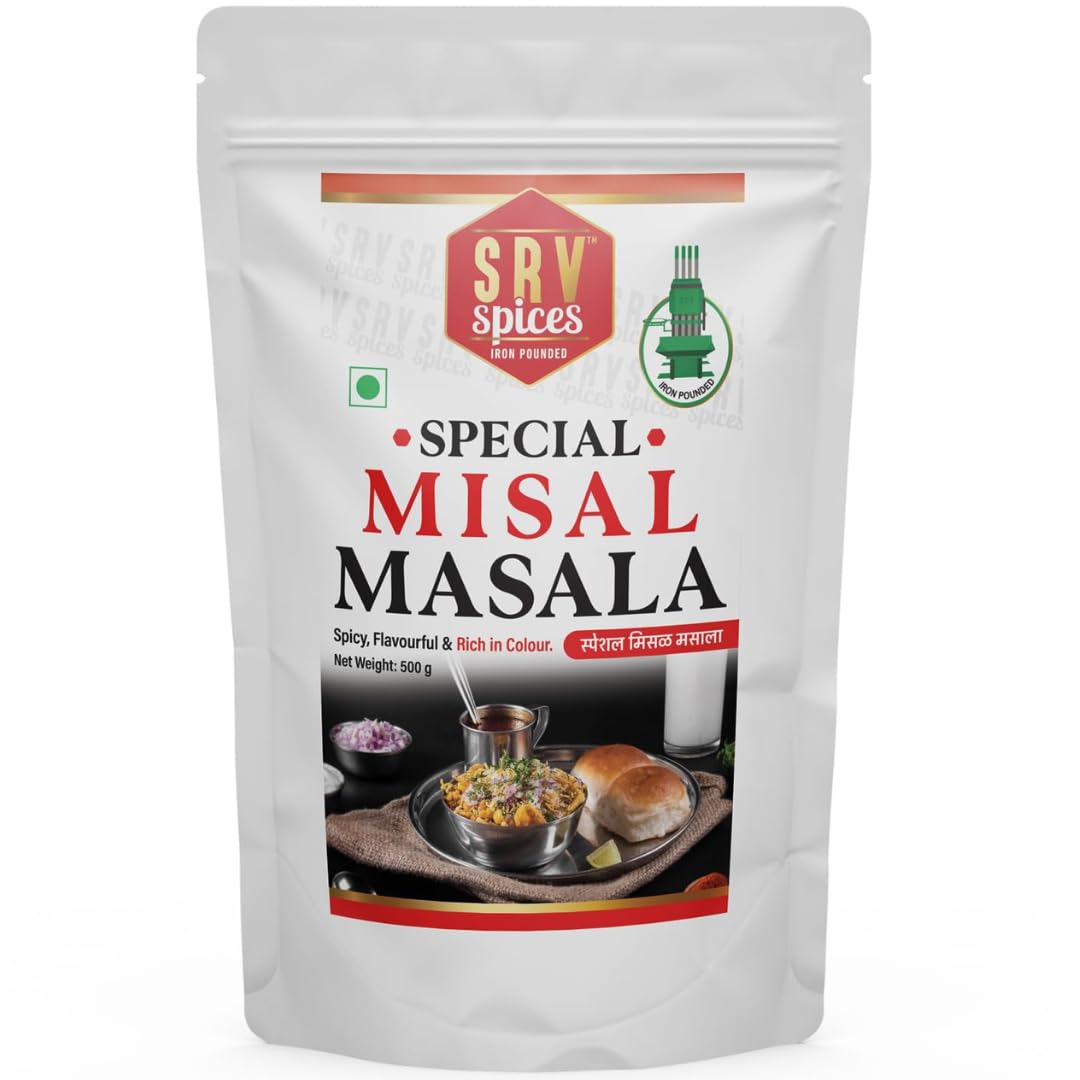 SRV SPICES (iron pounded) Special Misal Masala, Strong, Aromatic, Rich In Colour, Misal Masala, Spicy Masala, Mix Masala| Iron Pounded| Ltg (Low Temperature Grinding)| Red & Spicy Masala (500 Gm) (B0CCRVH913) Amazon Price History, Amazon Price Tracker