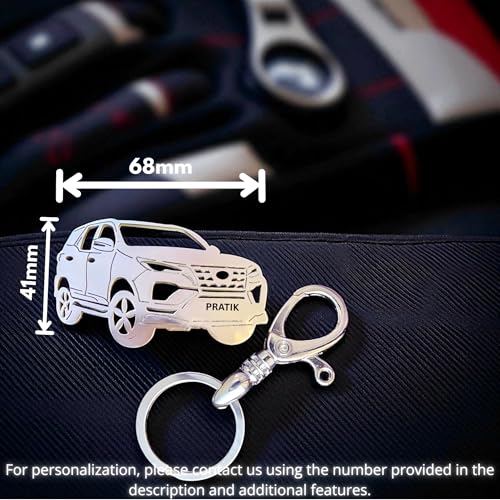 Image of Premium Stainless Steel Car Keychain | Personalized Custom Name Keyring | Stylish Car Shape Metal Key Holder made for Toyota Fortuner, Legender, Innova Crysta, Hycross, urban cruiser hyryder