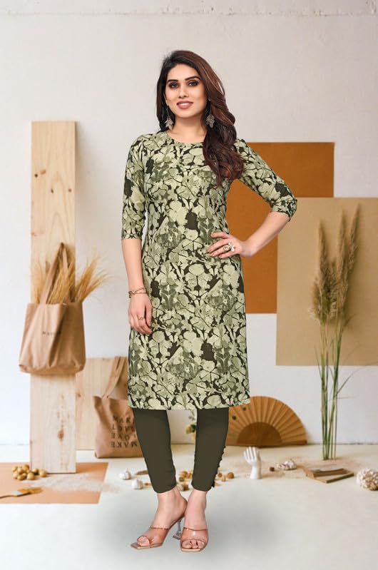 Image of JAKHANA Women's Crepe Printed Casual Straight Calf Length Round Nick Kurta Pack of 4