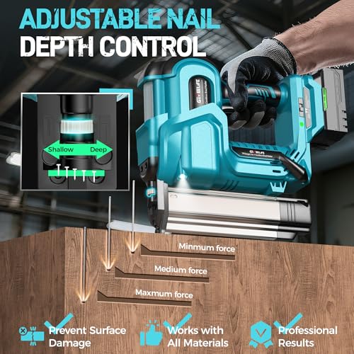 GEVEELIFE Cordless 2" Brad Nailer with 2×2.0Ah Batteries – 2-in-1 18G Nail Gun & Staple Gun, Battery-Powered, 1000 Nails Included, Adjustable Depth, 2 Modes for Wood Carpentry