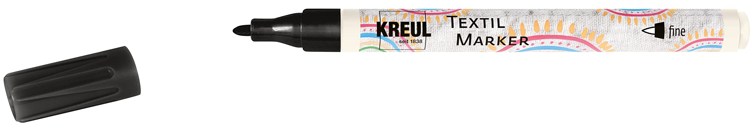Kreul Javana Texi Mäx Sunny Fine 90671 Colouring Pen for Light Fabrics and Textiles Washable After Fixing Black 1-2 mm