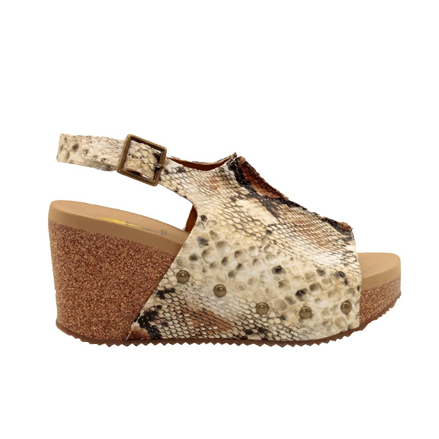 Image of Volatile Division Wedge Sandals for Women Featuring Cork Covered Bottom with EVA Insole and Rubber Outsole