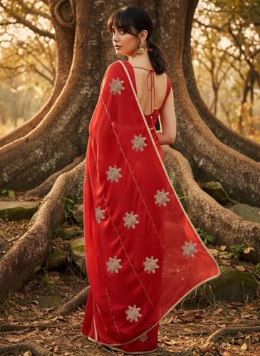 Image of Glory Sarees Women's Georgette Silk Heavy Beads & Sequin Embroidery Work Saree With Blouse Piece (Beads Work103 Parent)