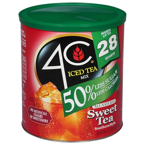 4C Reduced Sugar Powdered Drink Mix Canisters, Iced Tea, 28 Quarts, Family Sized Canister, Thirst Quenching & Refreshing Flavors (Sweet Tea, 36.9 Ounce (Pack of 1))