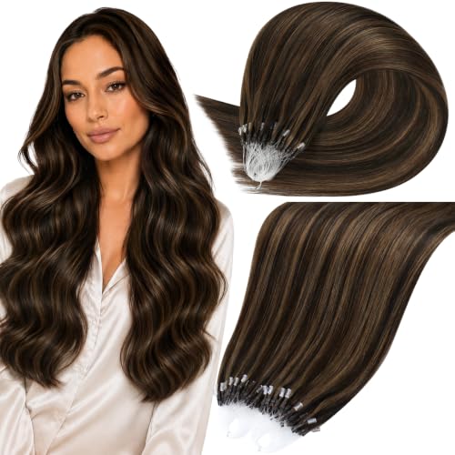 Moresoo Micro Link Hair Extensions Human Hair, Dark Brown, 18 Inch