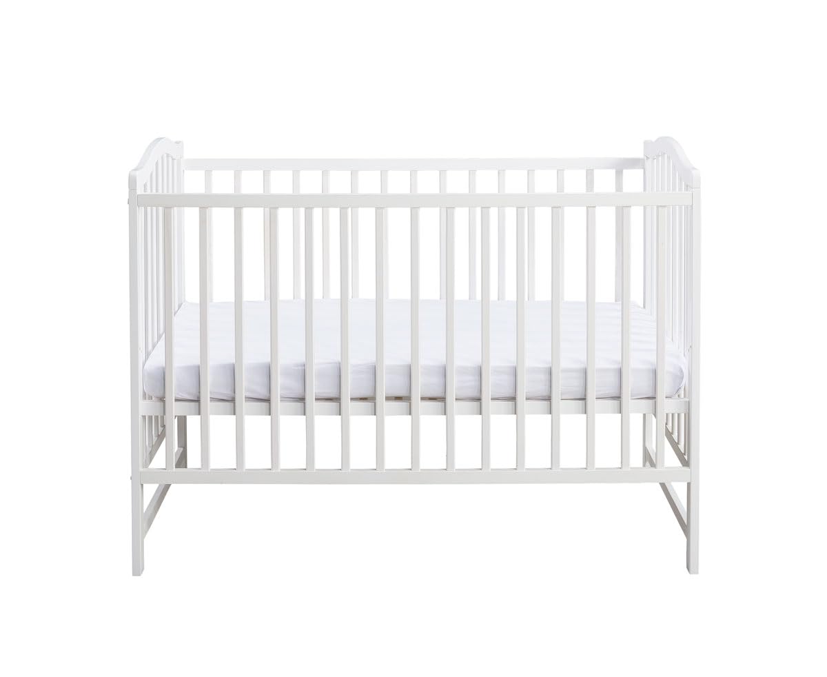 MS FACTORY Cuna de bebé Paris 120x60 cm – Ajustable en Altura de Madera Maciza – con barrotes y Pintura al Agua Segura – Cama evolutiva con barrotes extraíbles