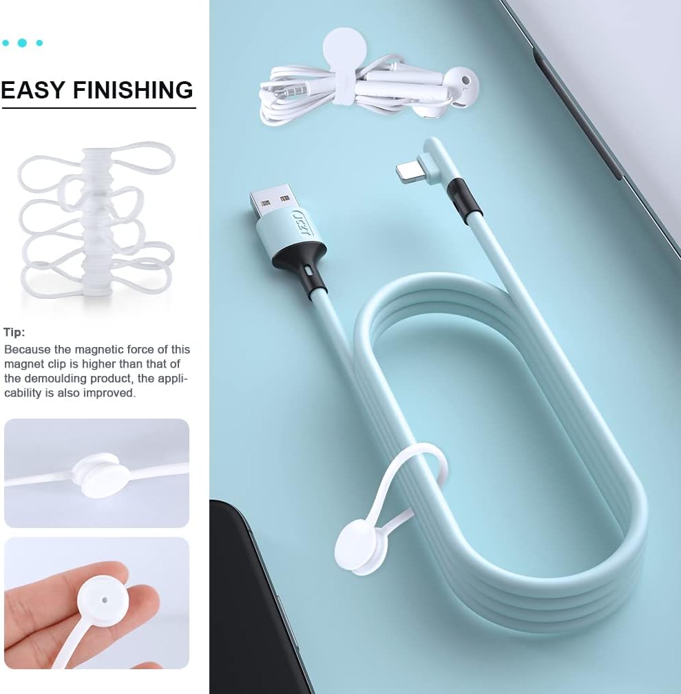 Kanemc White Magnetic Cable Ties 10-Pack, Silicone Cord Twist Ties Magnet Strap For Charging Wire Organizer, Earphone Cords Wrap, Fridge Magnets, Storage Or Travel