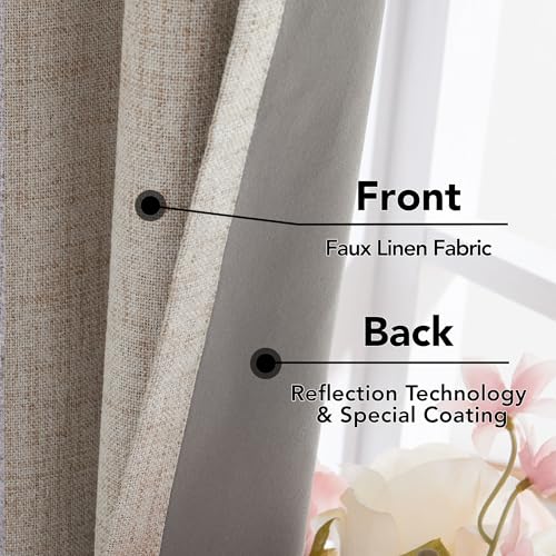 Deconovo 100% Blackout Thermal Curtains with Coating, Faux Linen Energy Saving Room Darkening Eyelet Curtains fot Kids Room, 46 x 54 Inch(Width x Length), Taupe, One Pair - Image 5