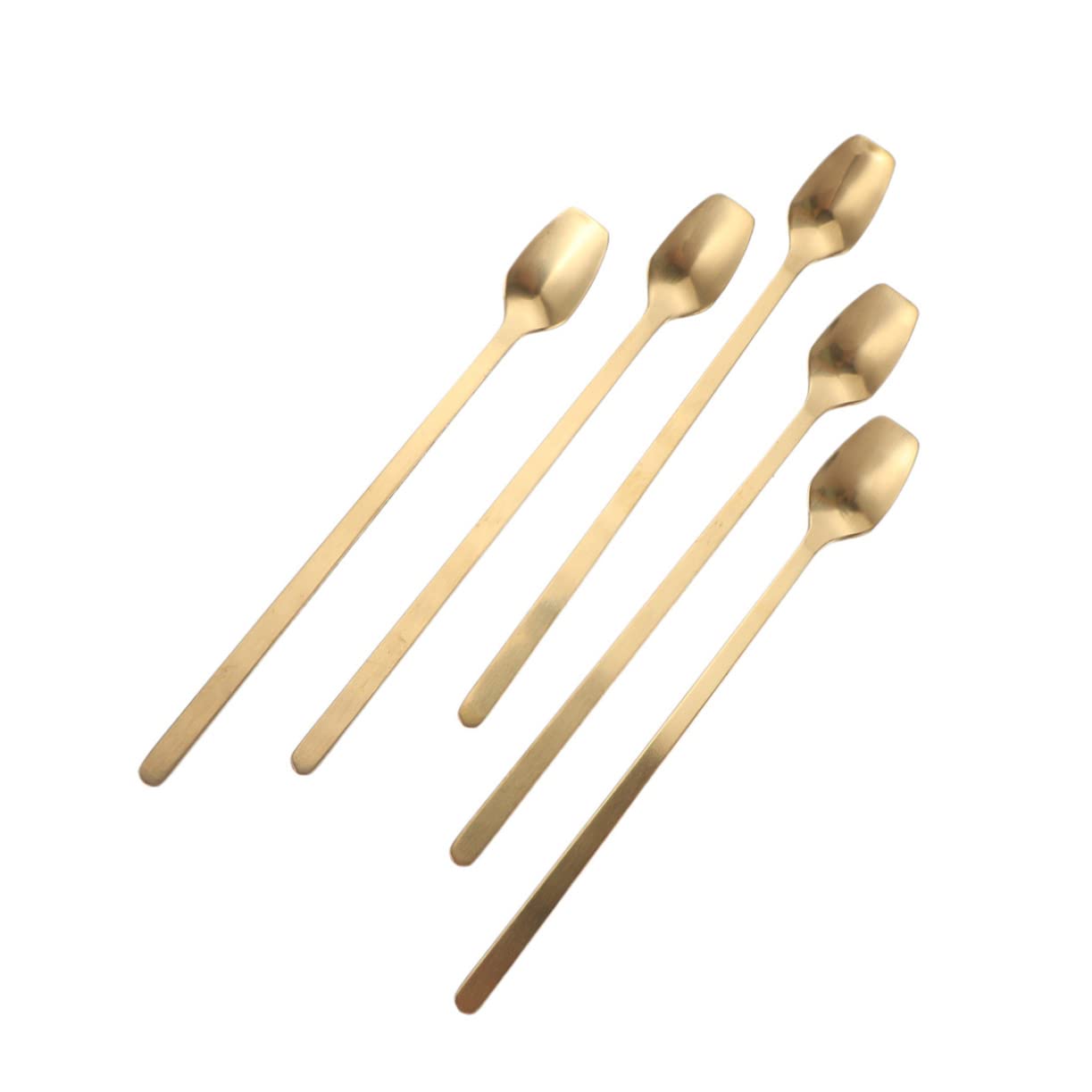 Cabilock 5PCS Stainless Steel Plated Ice Spoon Long Handle Stirring Spoons for Coffee Milk Tea Cocktails and Desserts for Home Kitchen Bar