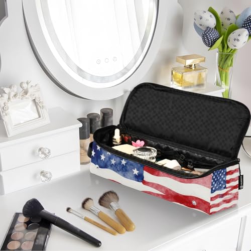 Estuche de viaje 2 en 1 para rizador con alfombrilla para plancha, doble capa, bolsa organizadora portátil para planchas, rizadores y alisadores de cabello, bandera Americana rojo, blanco y azul miniatura 7