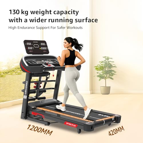 Image of Maxpro Optira Plus 6Hp Peak BLDC Motor|18km /h Speed |16 Level Motorized Incline |Bluetooth Speaker|FitShow App |130Kg User Weight |Auto Incline Hydraulic Foldable Multifunction Treadmill for Home use