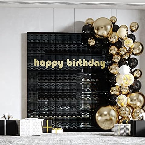 realife Shimmer Wall Backdrop with 24 Shining Black Sequin Panels for Decoration of Wedding, Party, Birthday Cover