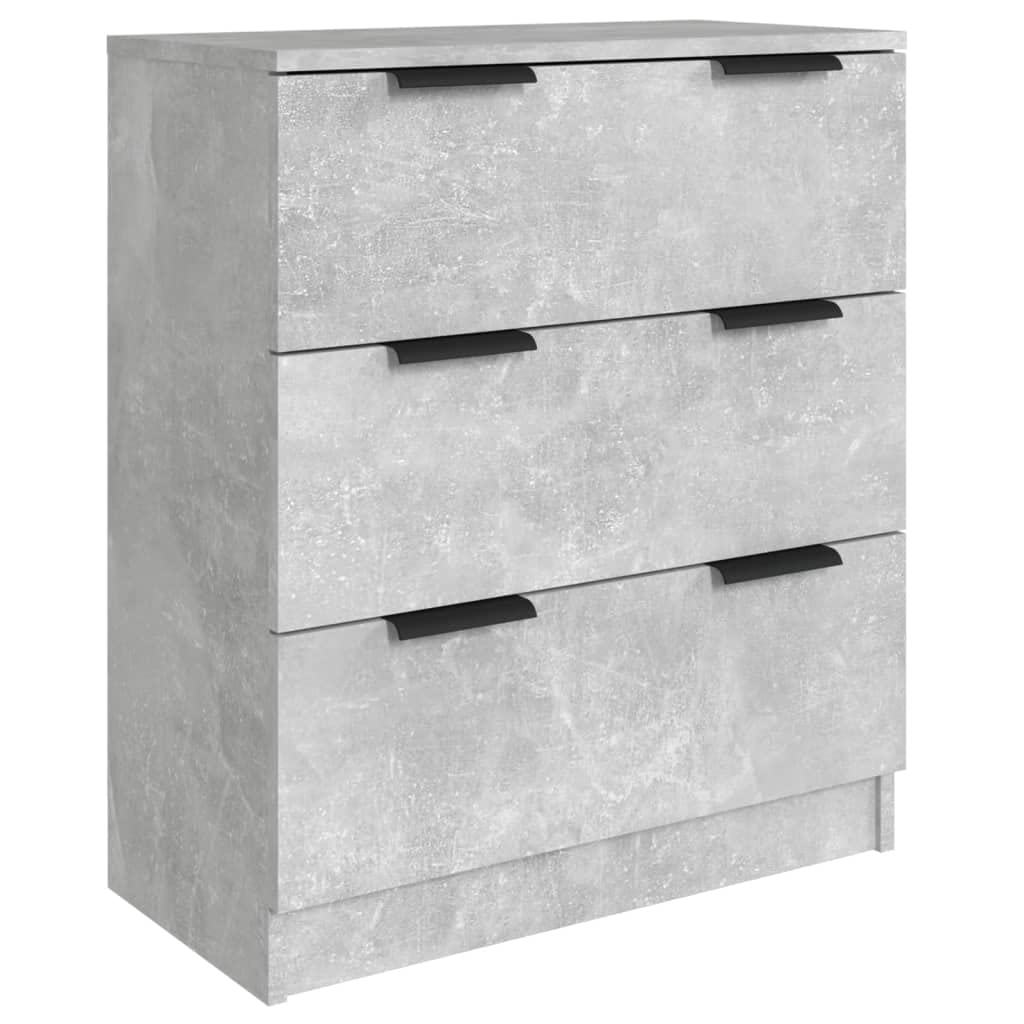 3-częściowy zestaw kredensów betonowo-szary materiał drewnopochodny z 3 szufladami każda 60 x 30 x 70 cm miejsce do przechowywania mebli kuchennych, salonu, komody uniwersalne, wytrzymałe i
