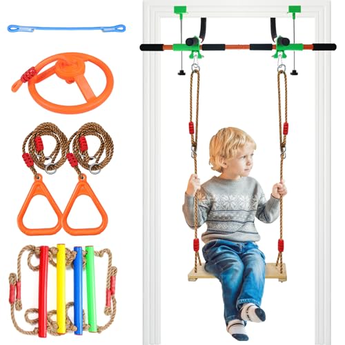 Türschaukel für Kinder & Tür-Klimmzugstange für Erwachsene – Indoor-Kinderschaukel mit 4 Zubehörteilen – Multifunktions-Eingangstor für Familien-Fitness und Spielen (Orange)
