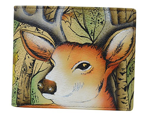 Preisvergleich Produktbild Anuschka handbemalte Designer-Leder-Geldbörse für Herren / RFID-Blockierendes Einzel-Falt-Portemonnaie Gr. One Size, Wald Buck
