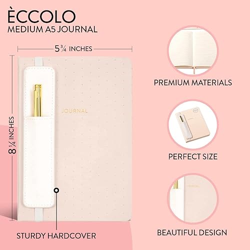 Miniatura 2 de Eccolo - Cuaderno de diario rayado, tapa dura rosa, incluye bolígrafo y soporte, 256 páginas a rayas, 5.75 x 8.25 pulgadas
