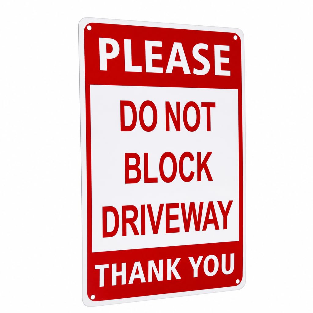 Kemay Do Not Block Driveway Sign, Reflective Rust Free Aluminum Metal Private Parking Sign for Gate and Garage, Weatherproof & UV Resistant, Easy to Mount