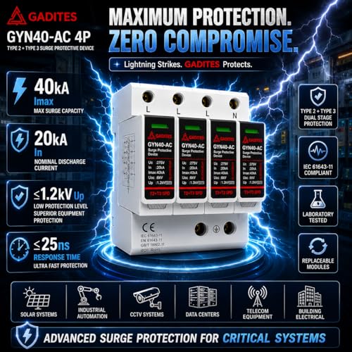 Image of Surge Protector 2 Pole T2+T3, Fine-Level Type 3 Surge Protection, Safeguards Sensitive Electronics, Residual Lightning & Power Surge Safety Device (AC /T1+T2 4POLE with Mount)