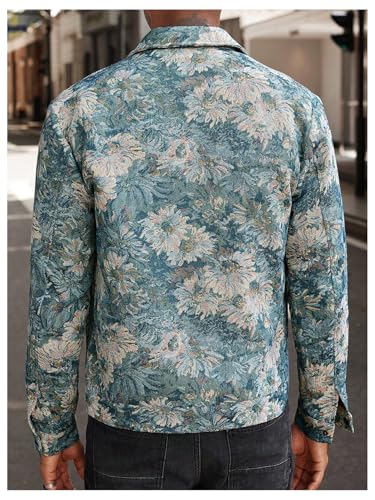 Floerns Men's Floral Jacquard Button Front Going Out Jacket Long Sleeve Shacket Shirts2
